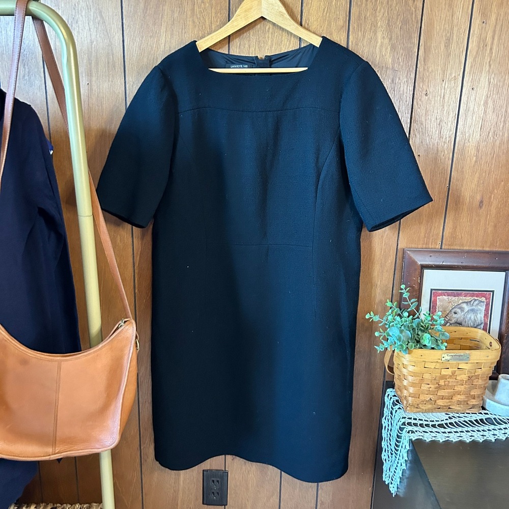 Lafayette 148 New York Black 100% Wool Short Sleeve Dress‎ Career Professional
